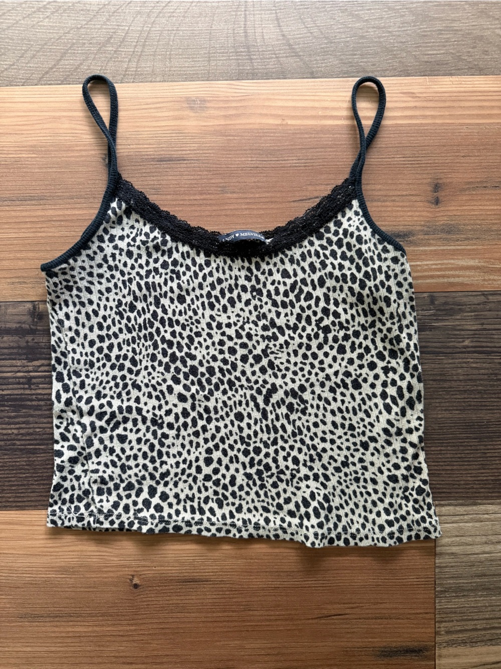 Brandy Melville Leopard Print Cami with Black Lace Trim Indie Grunge Boho